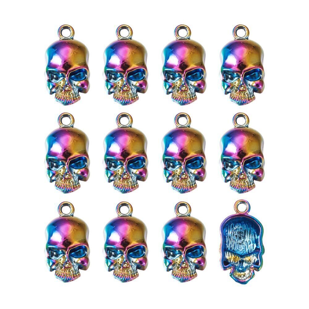 9144 20Pcs Rainbow Alloy Skull Pendants Multi-Color Skull Alloy Charms